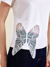 Anewsta Elegant Daily Wear Asymmetrical Butterfly Cutout Embroidery Design White Slim Fit Women's T-Shirt